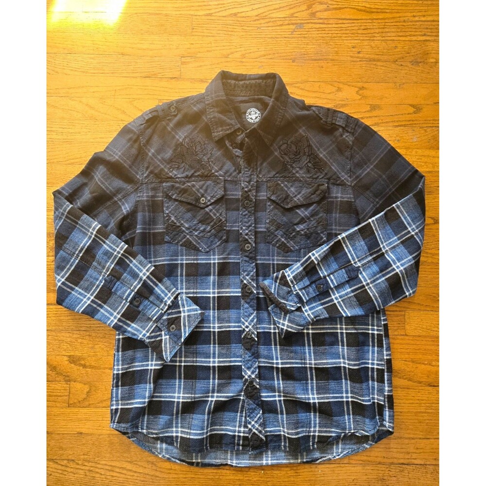 Affliction Mens Catalyst Embellished Plaid Long Sleeve Button Up Shirt XL Y2K